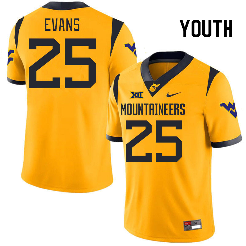 Youth #25 Tyler Evans West Virginia Mountaineers College 2024 New Uniforms Football Jerseys Stitched